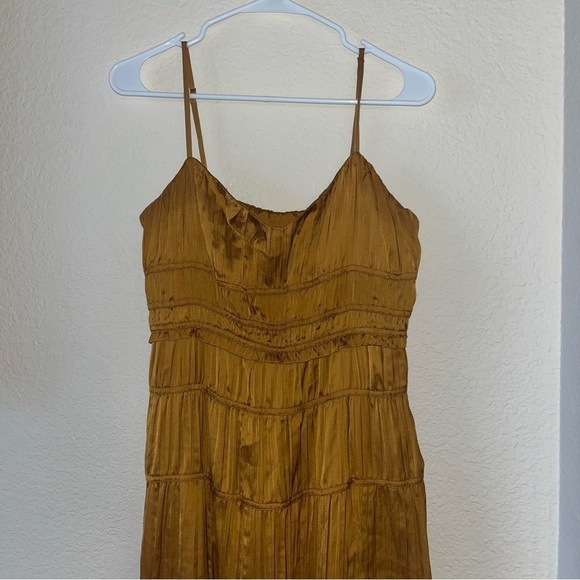 Anthropologie Ruched Slip Midi Satin Tiered Dress Size 6 - Picture 2 of 8